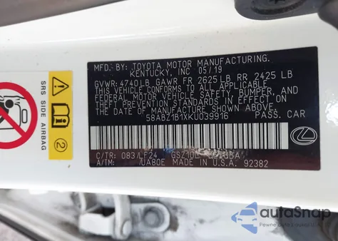 2019 Lexus Es 350 F Sport z USA, uszkodzony, nr VIN 58ABZ1B1XKU039916